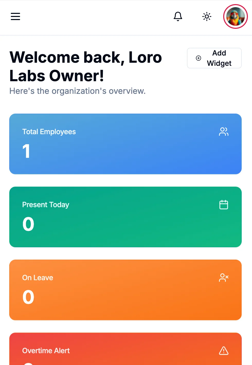 WeWebsolutionsHR company dashboard on a mobile viewport